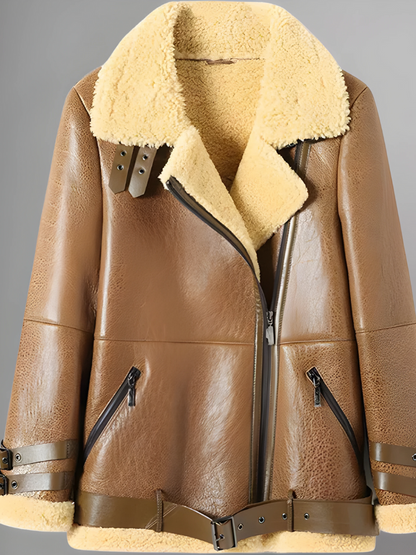 Womens Shearling Sheepskin Bomber Jacket