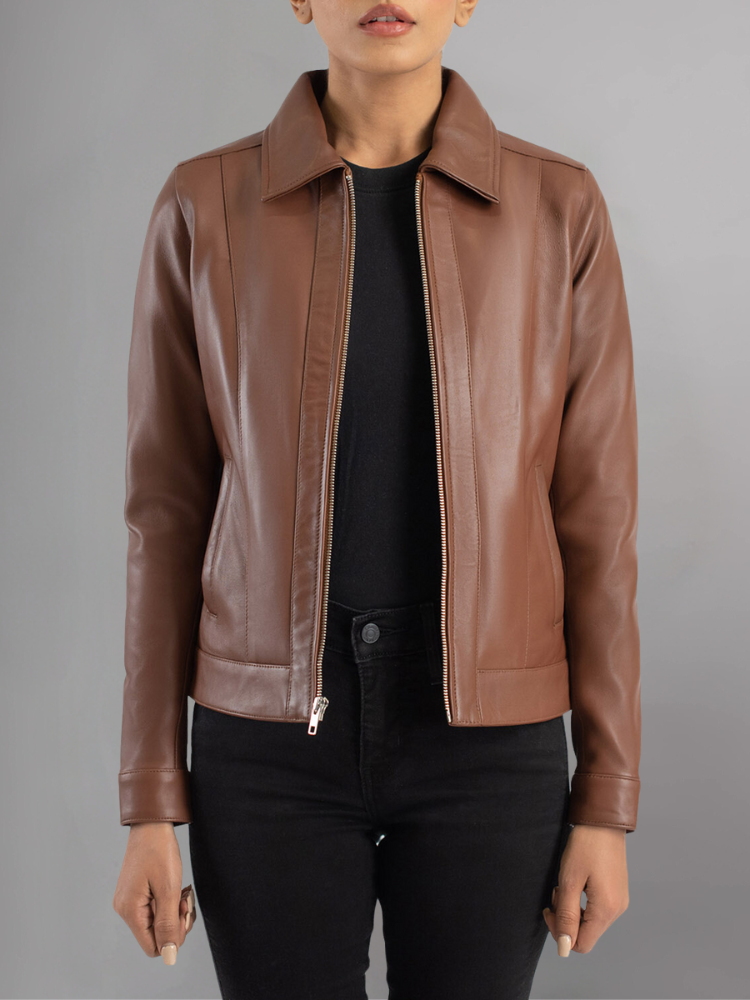 Womens Simple Black Leather Biker Jacket