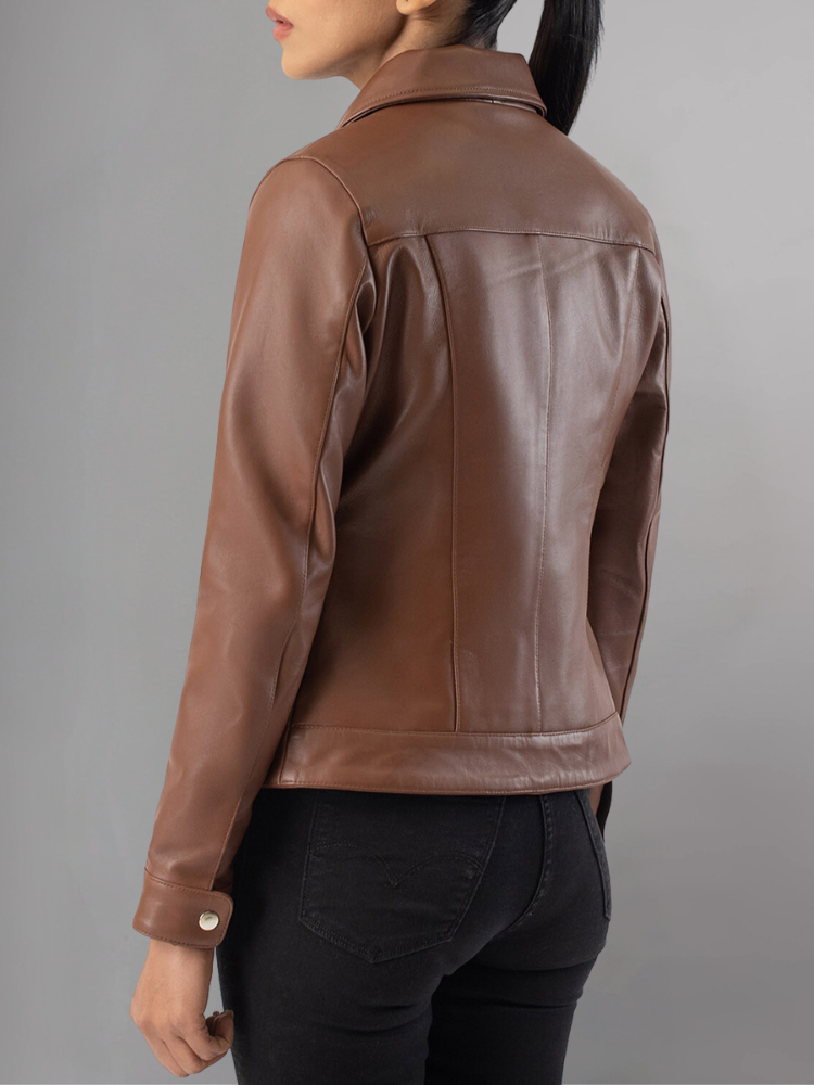 Womens Simple Black Leather Biker Jacket