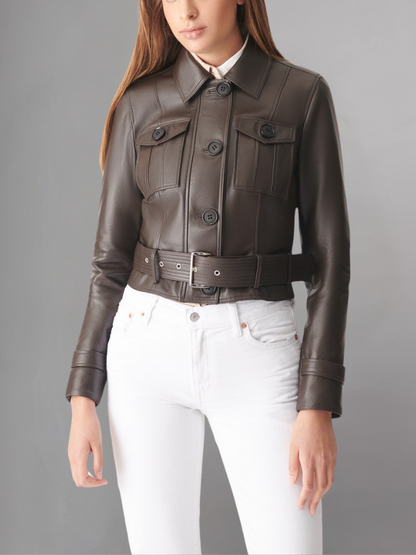 Womens Sporty Style Camel Leather Jacket