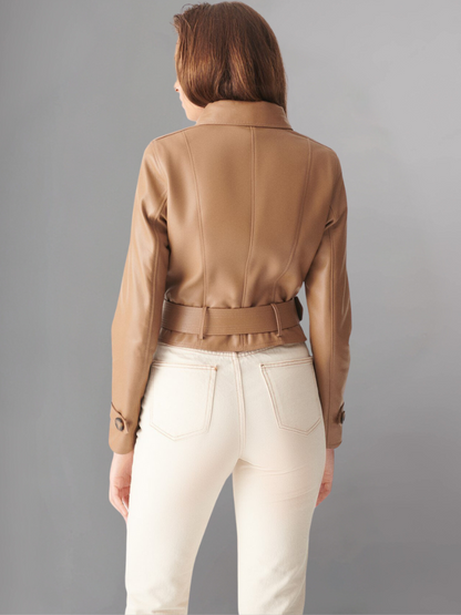 Womens Sporty Style Camel Leather Jacket