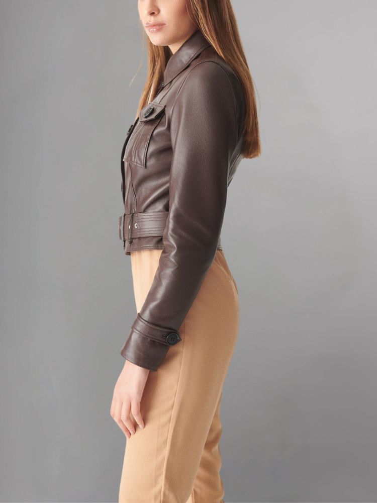 Womens Sporty Style Camel Leather Jacket