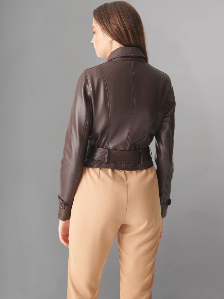 Womens Sporty Style Camel Leather Jacket