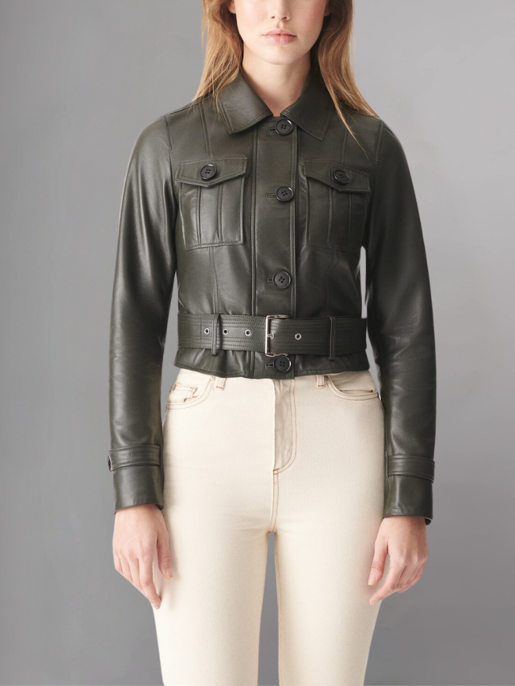 Womens Sporty Style Camel Leather Jacket