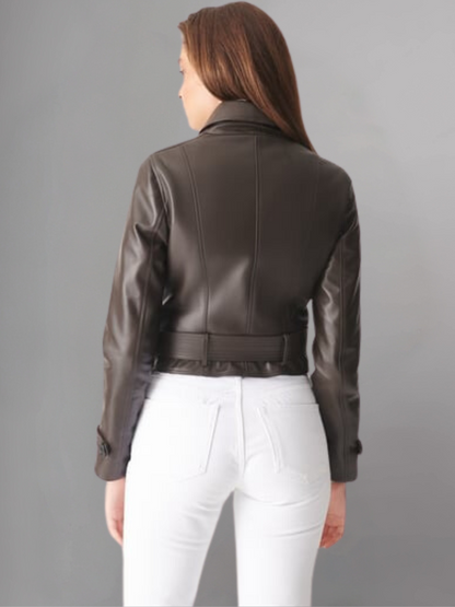 Womens Sporty Style Camel Leather Jacket