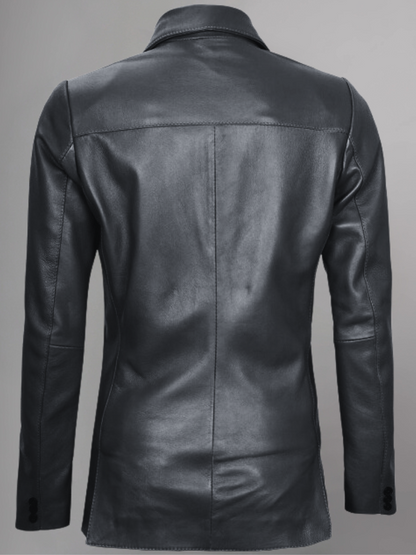 Womens Two Button Black Leather Blazer Jacket