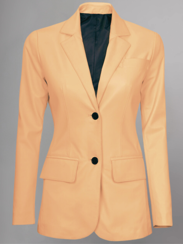 Womens Two Button Tan Leather Blazer Jacket