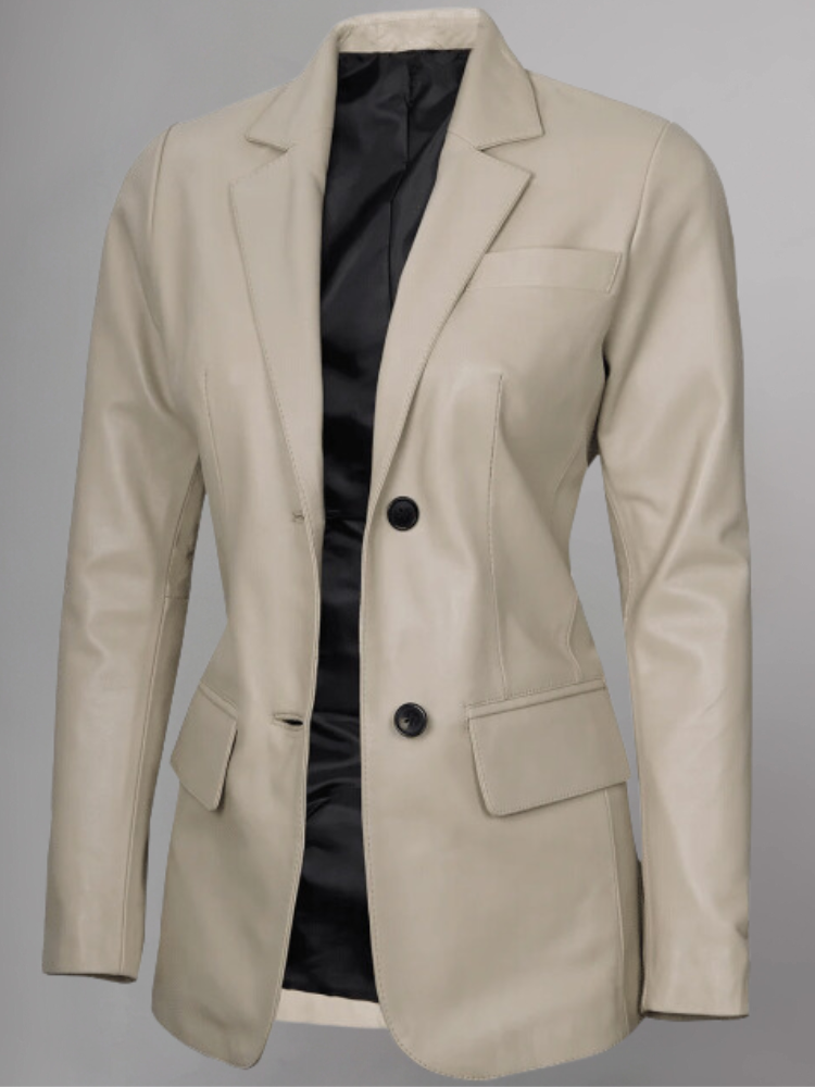 Womens Two Button Tan Leather Blazer Jacket