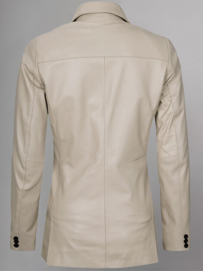 Womens Two Button Tan Leather Blazer Jacket