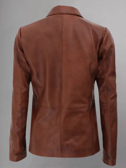 Womens Two Button Tan Leather Blazer Jacket