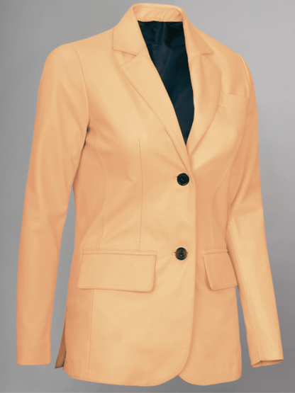 Womens Two Button Tan Leather Blazer Jacket