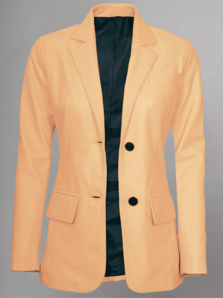 Womens Two Button Tan Leather Blazer Jacket