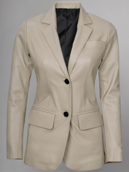 Womens Two Button Tan Leather Blazer Jacket