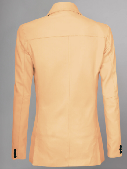 Womens Two Button Tan Leather Blazer Jacket