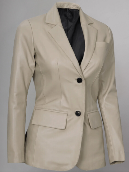 Womens Two Button Tan Leather Blazer Jacket