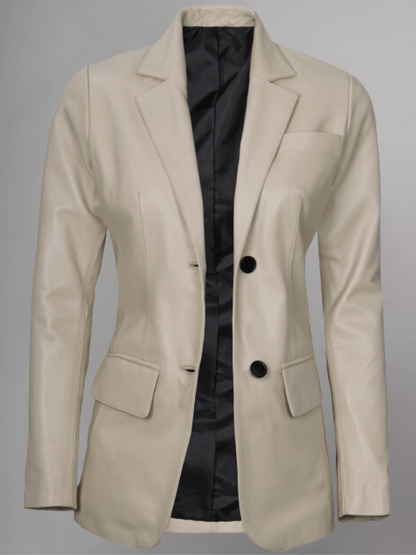 Womens Two Button Tan Leather Blazer Jacket