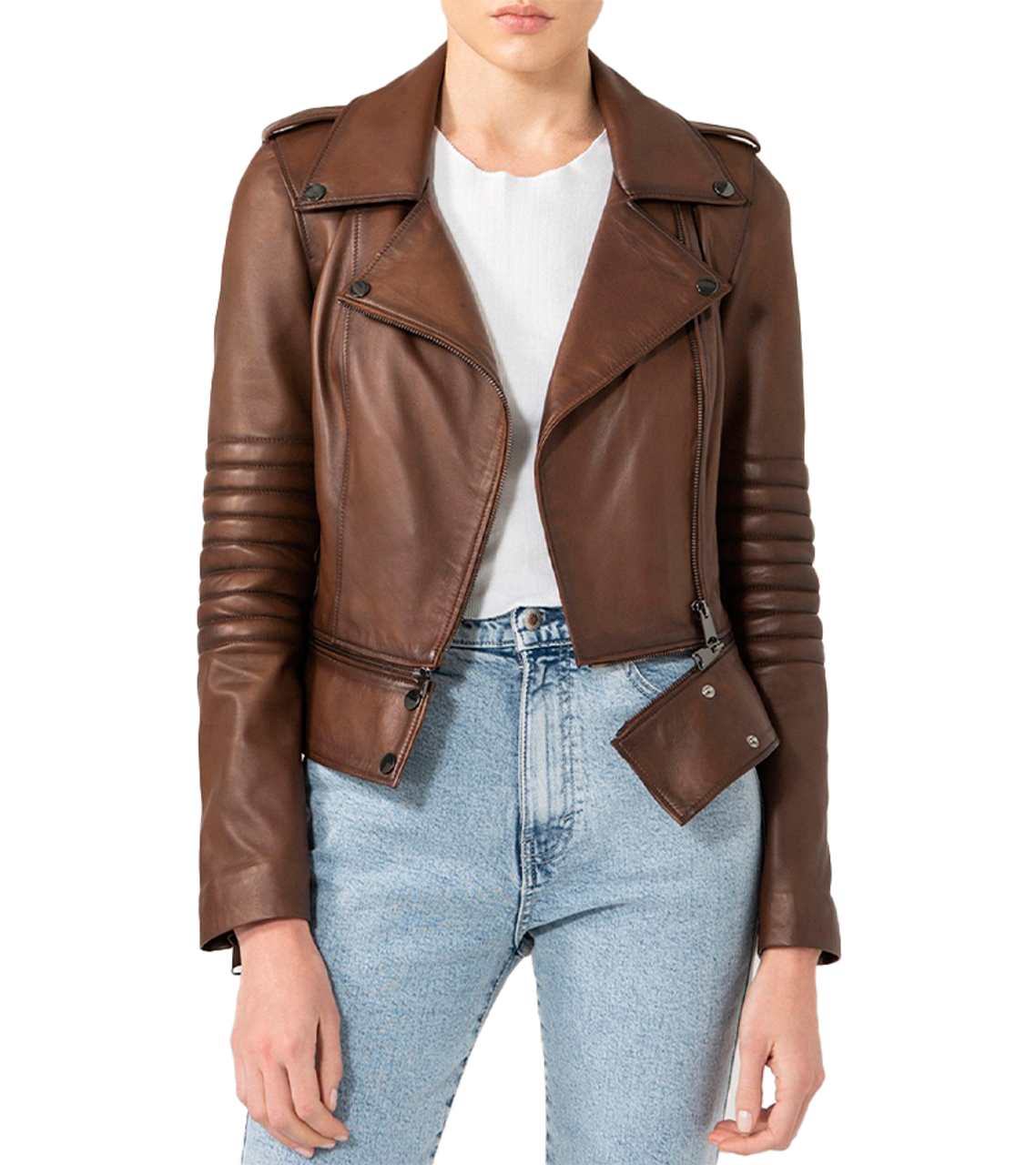 Womens Elegant Brown Biker Style Leather Jacket