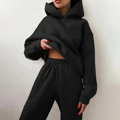 Women’s oversized tracksuit set cropped hoodie – women