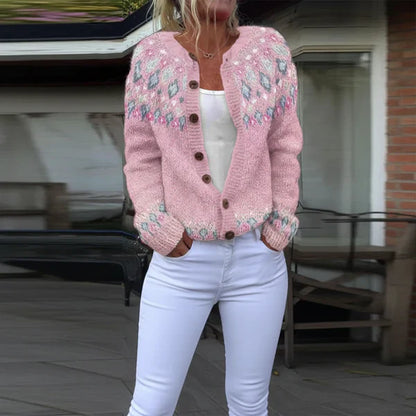 Women's patterned winter cardigan with buttons – women