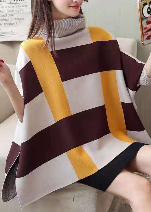 Women Striped Knit Blouse O Neck Batwing Sleeve Loose-fitting Knitted Blouse