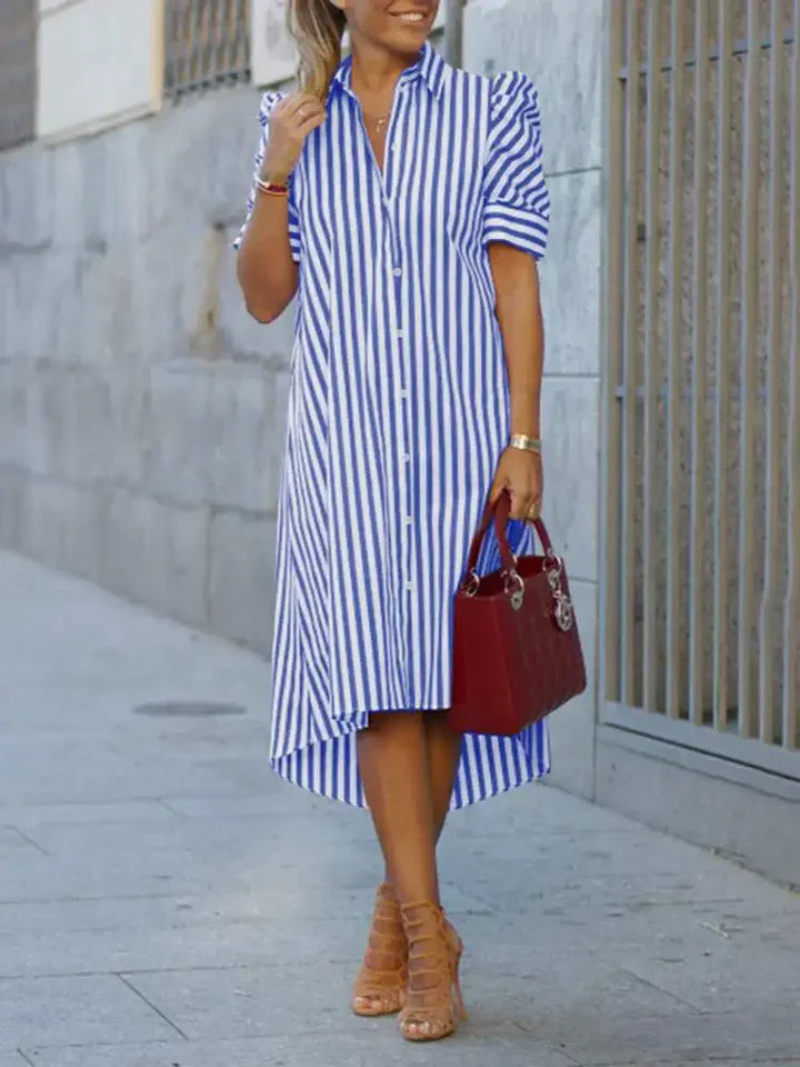 Clara - striped shirt dress in black and white