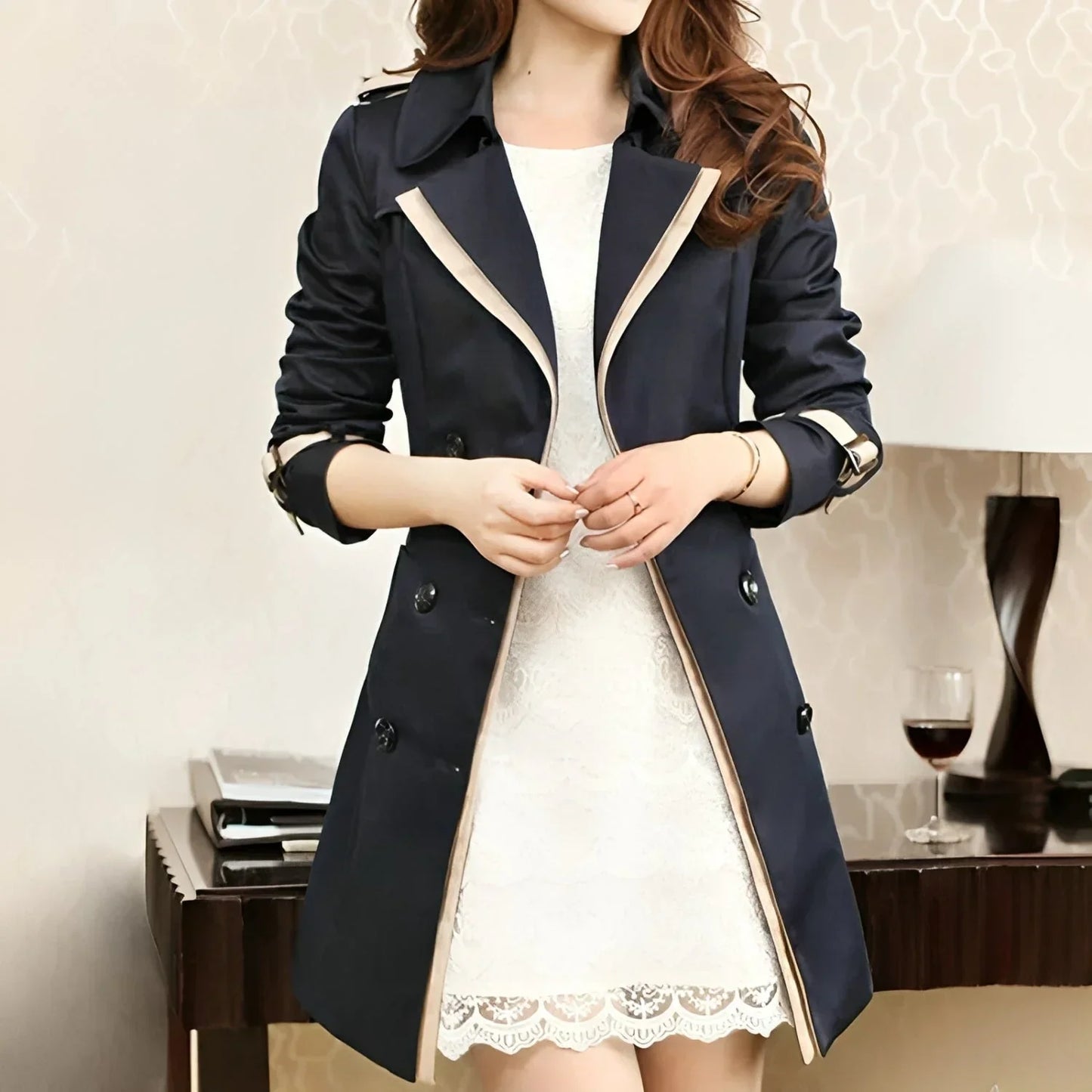Women's winter trench coat with belt - casual style with warmth