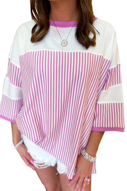 Phalaenopsis Striped Patchwork Oversized Tee