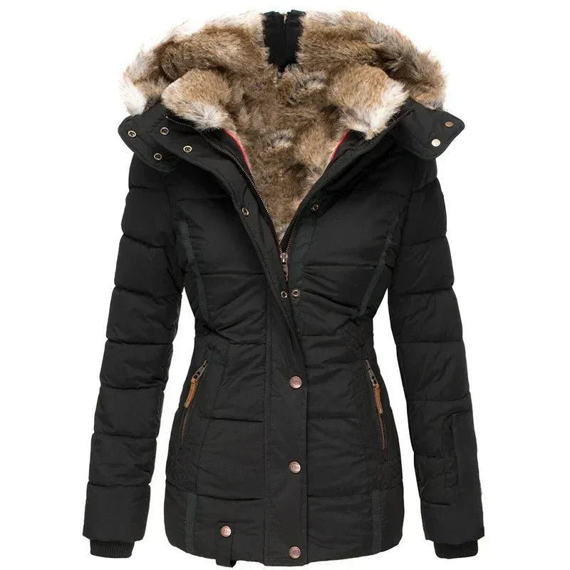 Women's winter jacket with faux-fur hood & soft lining – women
