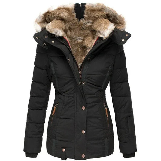Women's winter jacket with faux-fur hood & soft lining – women
