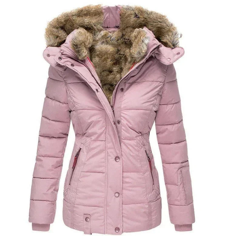 Women's winter jacket with faux-fur hood & soft lining – women