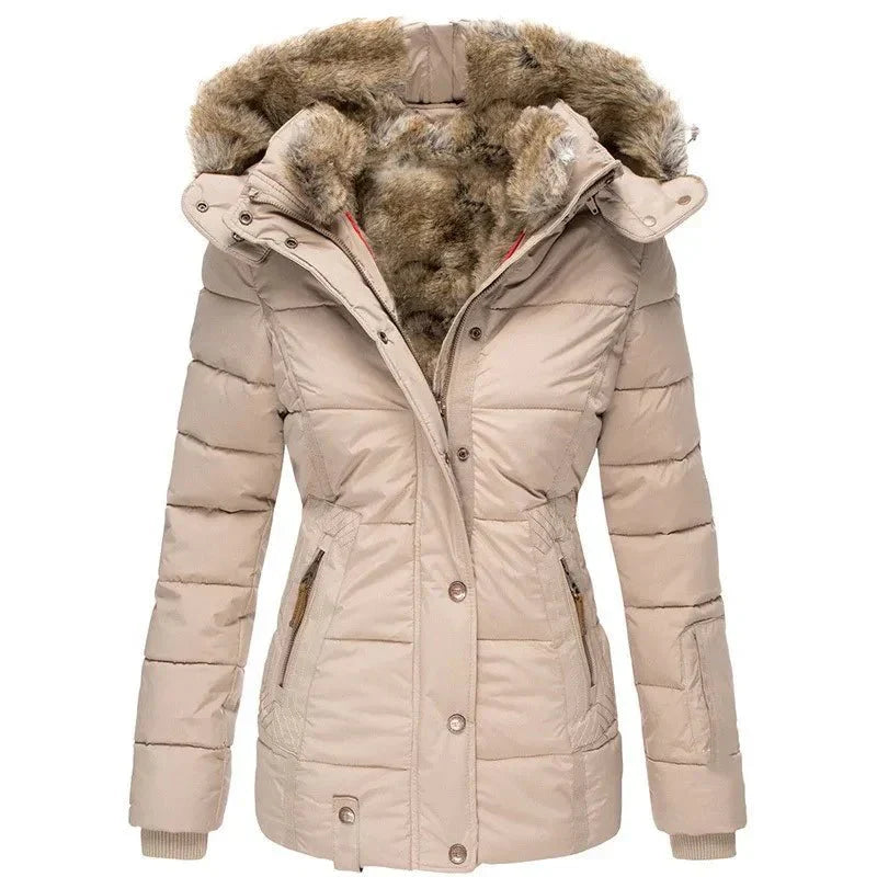 Women's winter jacket with faux-fur hood & soft lining – women