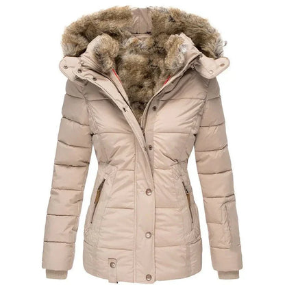 Women's winter jacket with faux-fur hood & soft lining – women