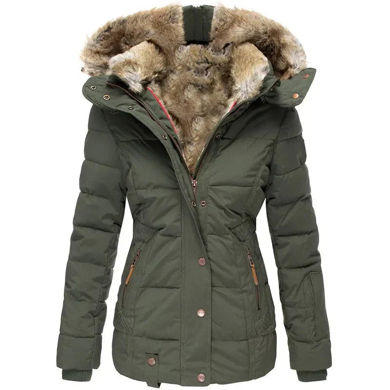Women's winter jacket with faux-fur hood & soft lining – women