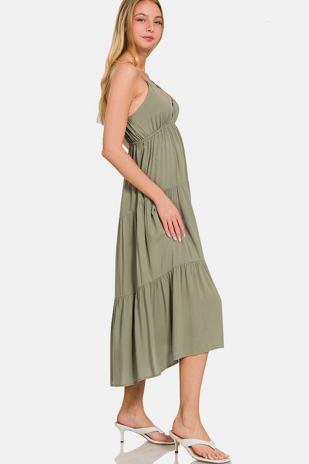 Zenana Woven Tiered Cami Midi Dress