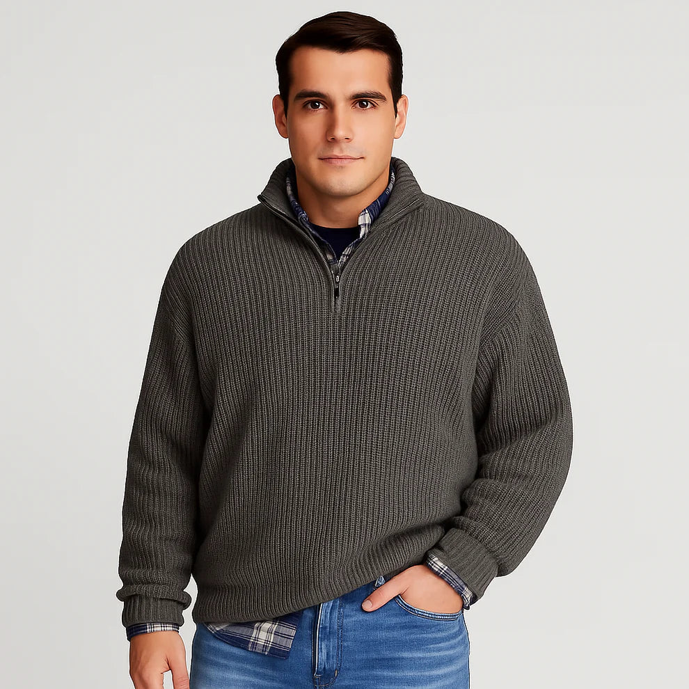 Men's ribbed half-zip knit sweater – men