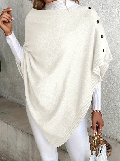 Elegant women's knitted poncho coat with buttons