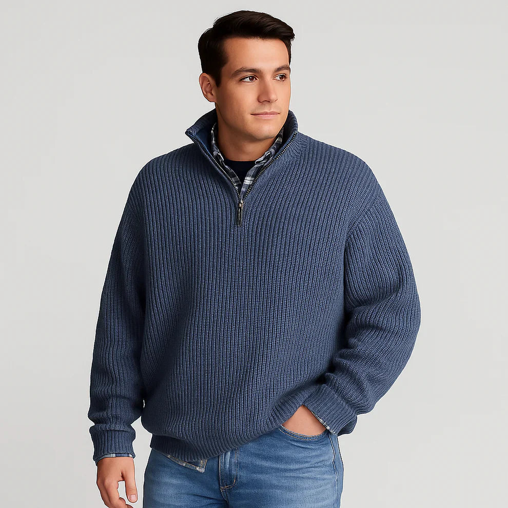 Men's ribbed half-zip knit sweater – men