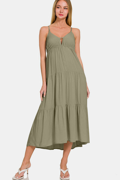 Zenana Woven Tiered Cami Midi Dress