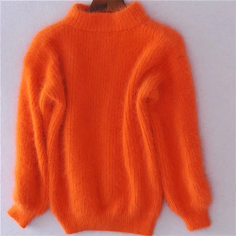 Women's knitted sweater in a casual vintage angora style