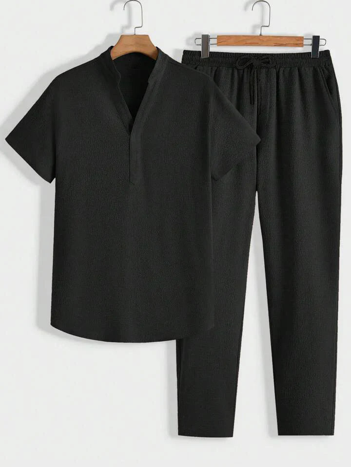 Modern men’s lounge set with stand-collar polo & pants – men