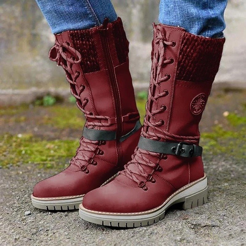 Mid-calf lace-up winter boots – women