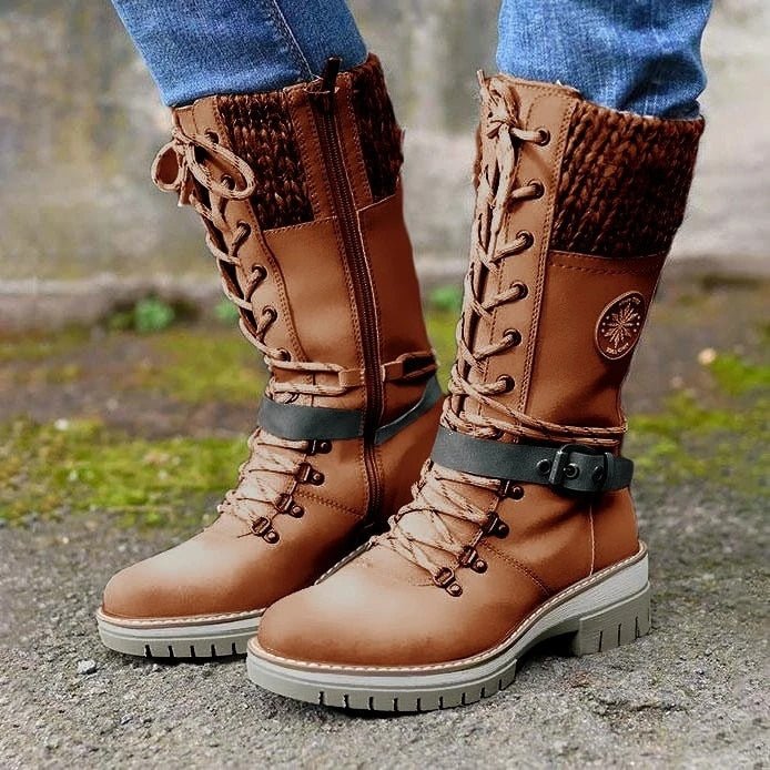 Mid-calf lace-up winter boots – women