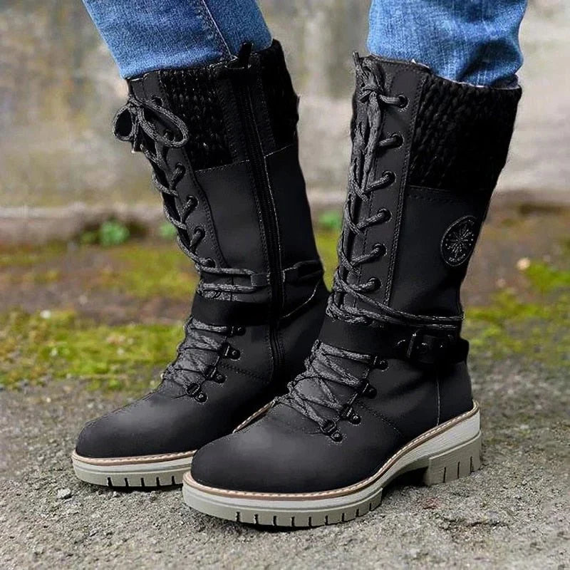 Mid-calf lace-up winter boots – women