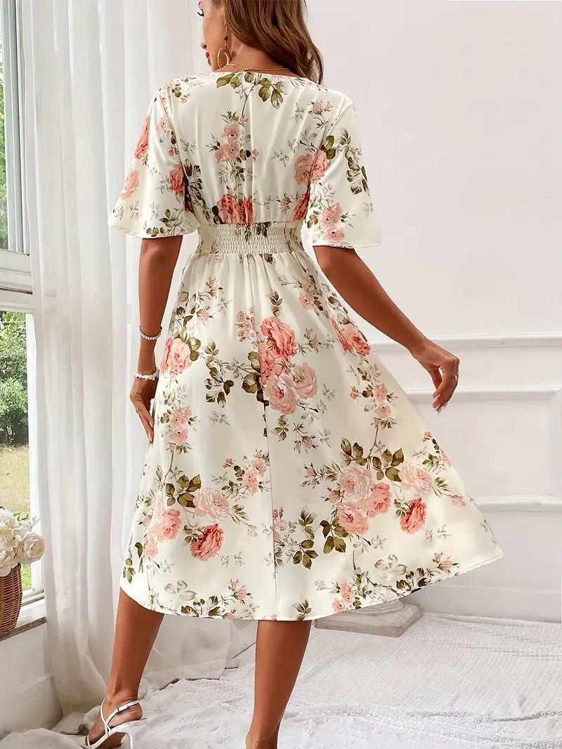 Abigail – dress with v-neck and floral print for summer