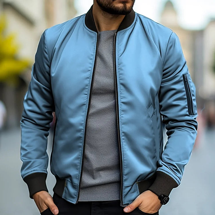Men's bomber jacket with high collar and zipper