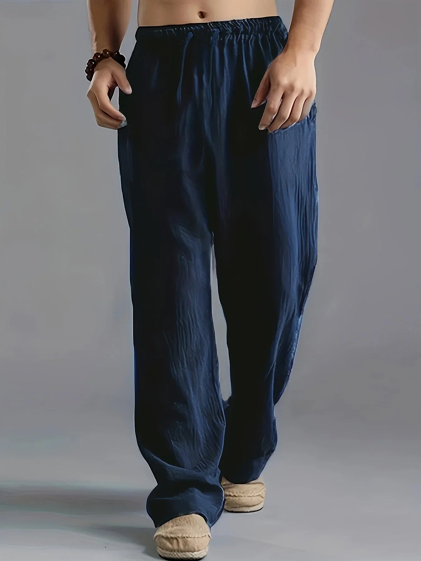 Straight elastic waist pants – men
