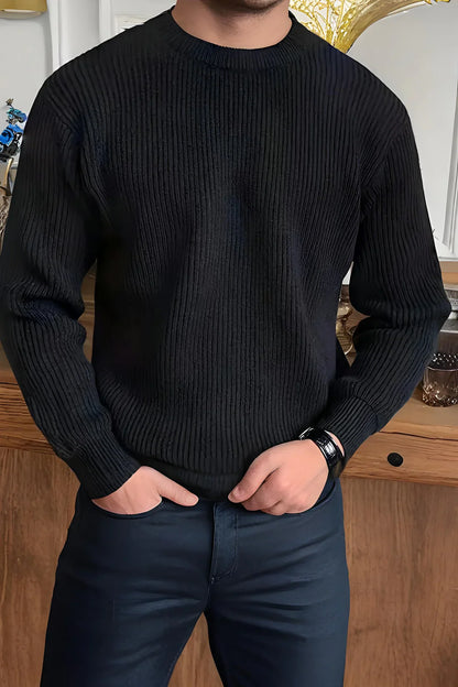 Men's classic crew-neck chunky knit sweater – men
