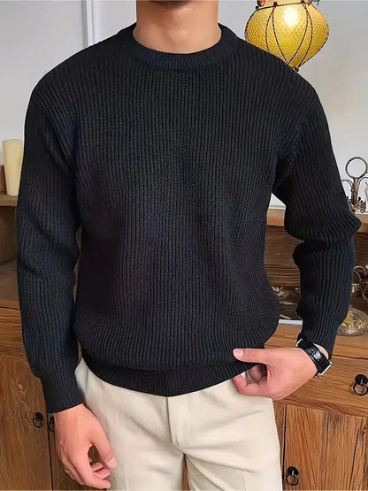 Men's classic crew-neck chunky knit sweater – men