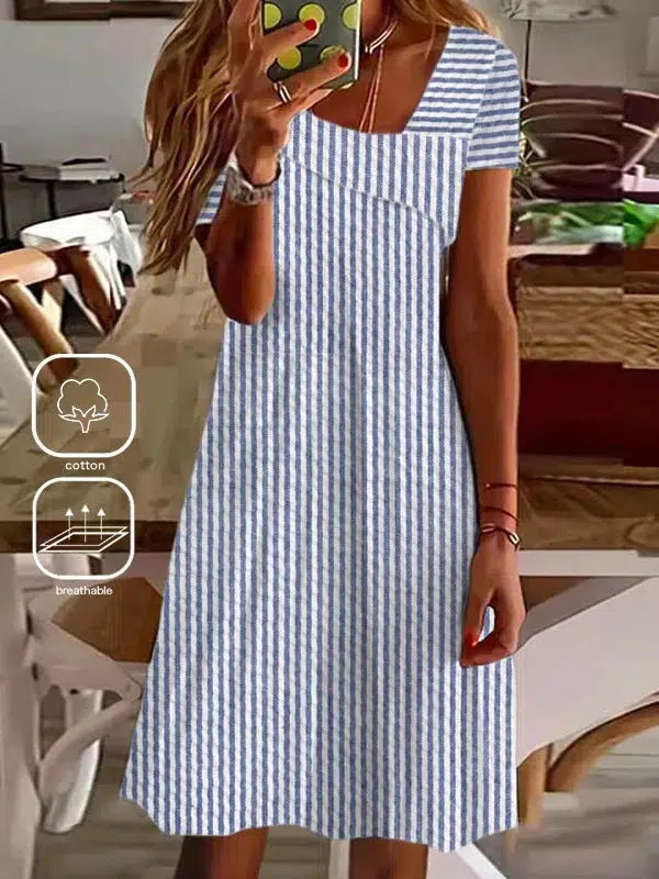 Sophia - blue striped short sleeve mini dress