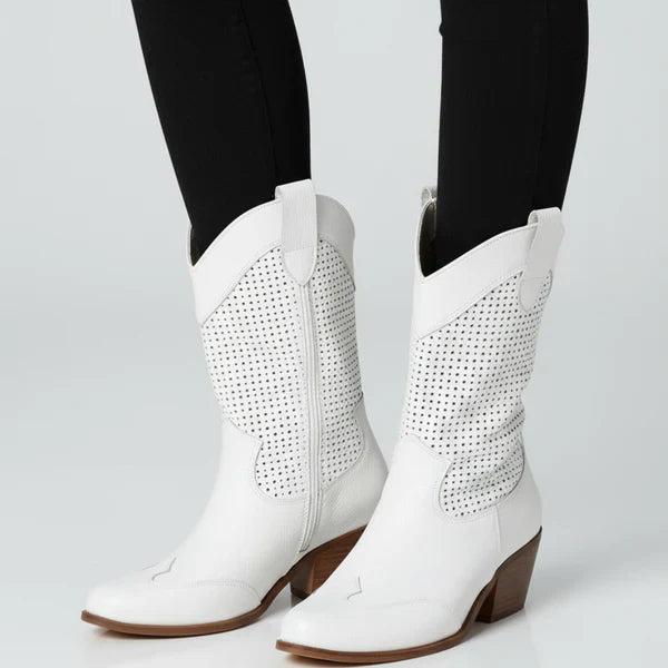 Women’s cowgirl perforated ankle boots western heels – women